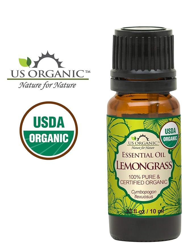 US Organic 100% Pure Lemongrass Essential Oil, USDA Certified Organic, Extracted by Steam Distillation Method, for Hair, Nail Polish Remover, Bees Attraction, and More. 10 ml-VivaGrace Women