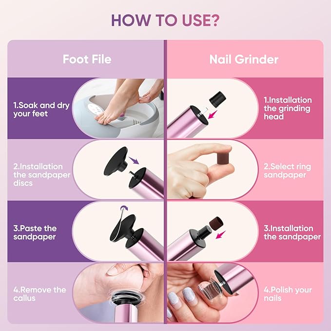 Electric Foot Callus Remover, 2in1 Rechargeable Foot File Callus Remover for Feet, 9 Speeds Foot Scrubber Dead Skin Pedicure Tools for Feet Heel Scraper for Cracked Heels with Sandpaper Discs-VivaGrace Women