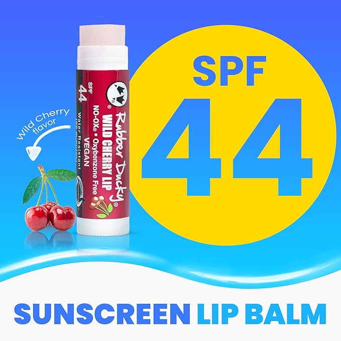 Rubber Ducky | Lip Sunscreen, Lip Balm with SPF 44, Water Resistant Sunscreen Lip Balm | Vegan, Untinted, Cherry Flavor, with Vitamin E | All Season - Broad Spectrum Sunscreen for Lips-VivaGrace Women