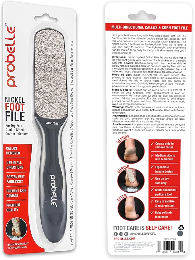 Probelle Double Sided Multidirectional Nickel Foot File Callus Remover - Immediately Reduces calluses and Corns to Powder for Instant Results, Safe Tool (Dark Grey)-VivaGrace Women