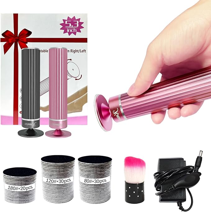 5.3'' Electric Foot Callus Remover with 80pcs Sandpaper Discs & Brush, Professional Aluminum Ergonomic Pedicure Tool, Stepless Speed & Reverse Control for Dead Skin Removal (Pink)-VivaGrace Women