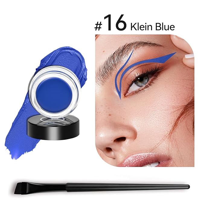 Eyeliner Gel Set,Long Lasting Waterproof Gel Eyeliner With 5.51 IN Long Eyeliner Brush,High-Intensity Pigments Smudge-Proof Eye Liner Makeup Creamy Eyeliner Gel 5G-Klein Blue