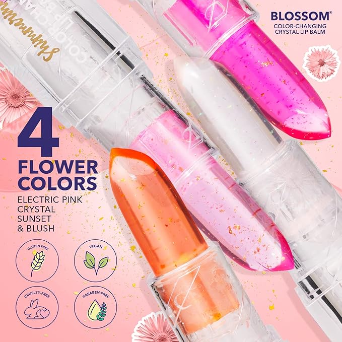 Blossom Moisturizing Color Changing Shimmering Lip Balm Sparkle Lip Stain Tint, Infused with Real Flowers, 3g, Crystal-VivaGrace Women