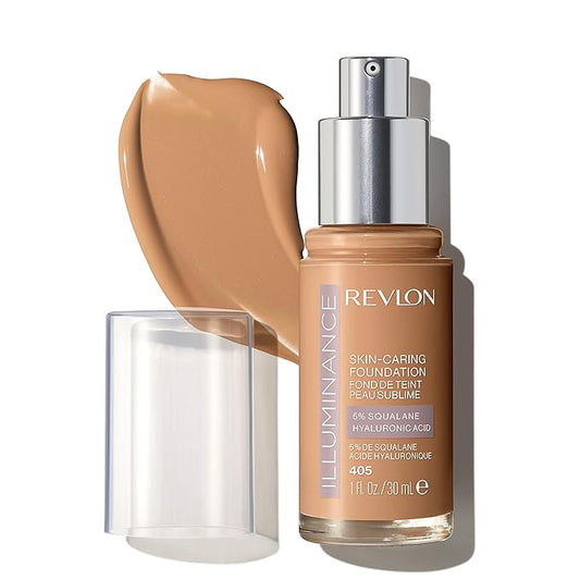 Revlon Illuminance Skin-Caring Liquid Foundation, Hyaluronic Acid, Hydrating and Nourishing Formula with Medium Coverage, 405 Hazel (Pack of 1)-VivaGrace Women