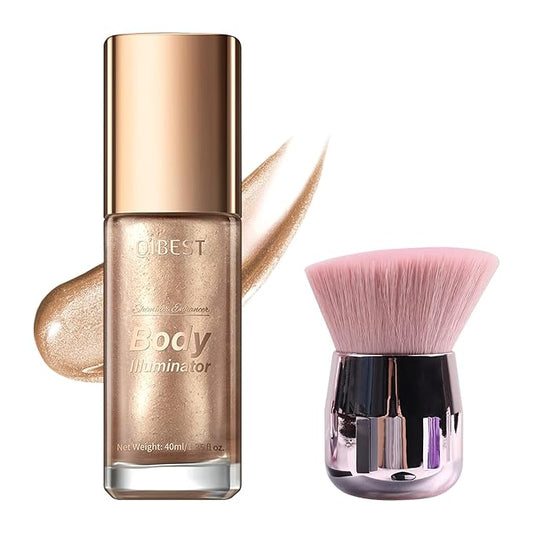 40ml Oil, Shimmery Finish, 2#-Rose Gold, Face & Body Liquid Luminizer, Waterproof Moisturizing Highlighter Makeup, Includes Brush (1.0 Fl Oz, Stick Package, Unisex)-VivaGrace Women