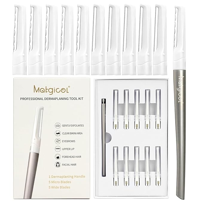 Dermaplaning Razor for Face - 10 Blade Refills, Dermaplaning Tool for Face Help Exfoliate and Smooth Skin, Easy-to-Use Facial Razors, Eyebrow Razor & Peach Fuzz Removal for Beauty-VivaGrace Women