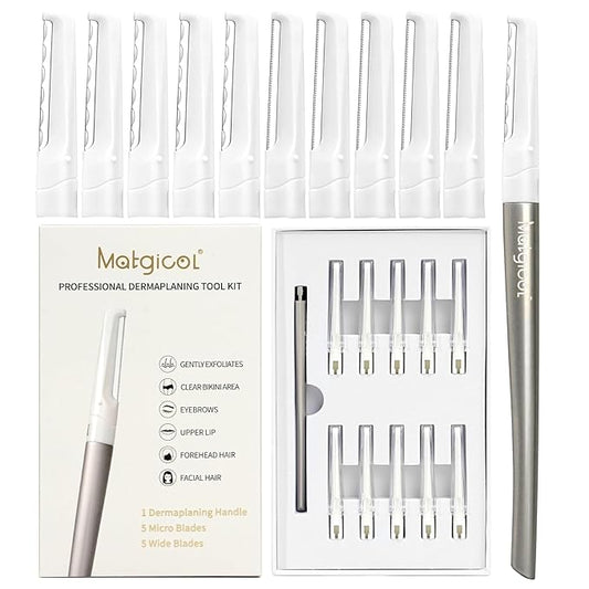 Dermaplaning Razor for Face - 10 Blade Refills, Dermaplaning Tool for Face Help Exfoliate and Smooth Skin, Easy-to-Use Facial Razors, Eyebrow Razor & Peach Fuzz Removal for Beauty-VivaGrace Women