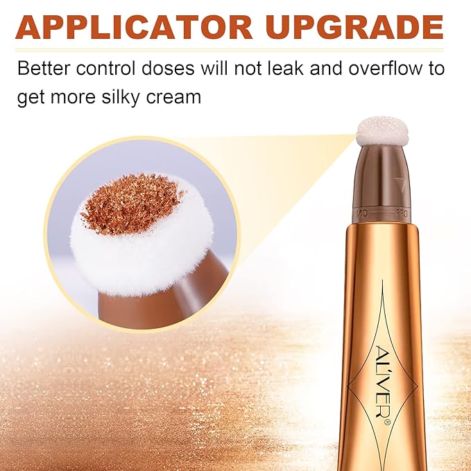 Liquid Highlighter Beauty Wand, Highlight Bronzer Stick with Cushion Applicator, Smooth Shimmer Finish, Lightweight Silky Cream Face Makeup Stick,Cruelty-free (Gold)-VivaGrace Women