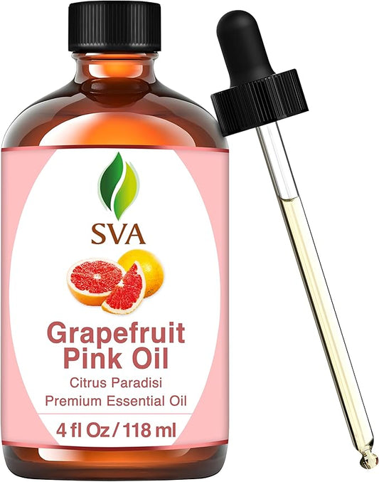 SVA Grapefruit Essential Oil Pink – 4 Fl Oz – 100% Natural Grapefruit Oil - for Diffuser, Hair Care, Face, Skin Care, Aromatherapy, Scalp and Body Massage, Soap and Candle Making - with Dropper-VivaGrace Women
