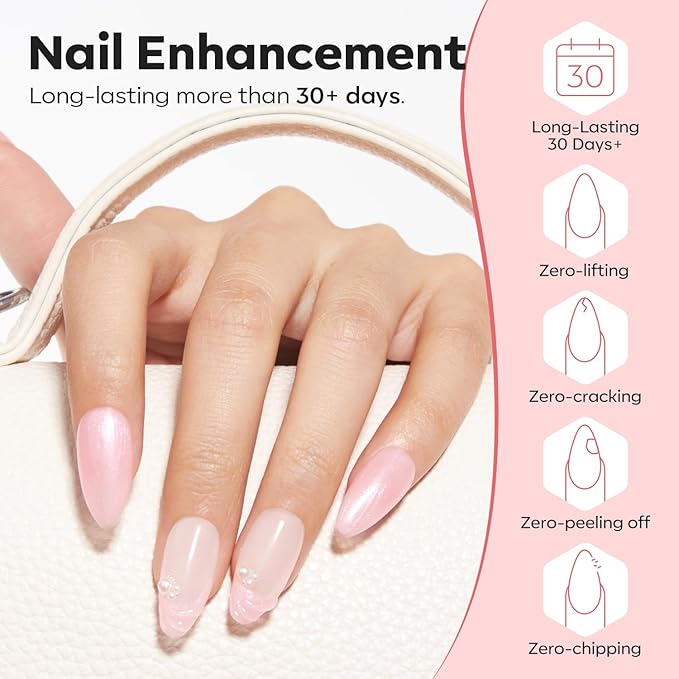 modelones Builder Nail Gel, 8-in-One Pink Shimmer Builder, Sparkle Glitter Pink Rubber Base Gel Polish LED Lamp Cured Hardener Color Base Strengthener Extension for Home DIY Salon Girls-VivaGrace Women