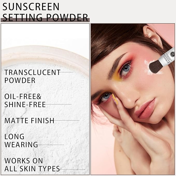 Mineral Sunscreen Setting Powder, SPF 35 Translucent Loose Powder, Mineral Brush Powder, Oil Control Natural Matte Finish, Lasting Lightweight Breathable for All Skin (#03 White)-VivaGrace Women