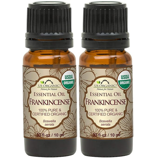 US Organic 100% Pure Frankincense Essential Oil, USDA Certified Organic, Steam Distilled, Boswellia serrata, Origin India, Use Topically or in Diffuser (10 ml, Value 2 Pack)-VivaGrace Women