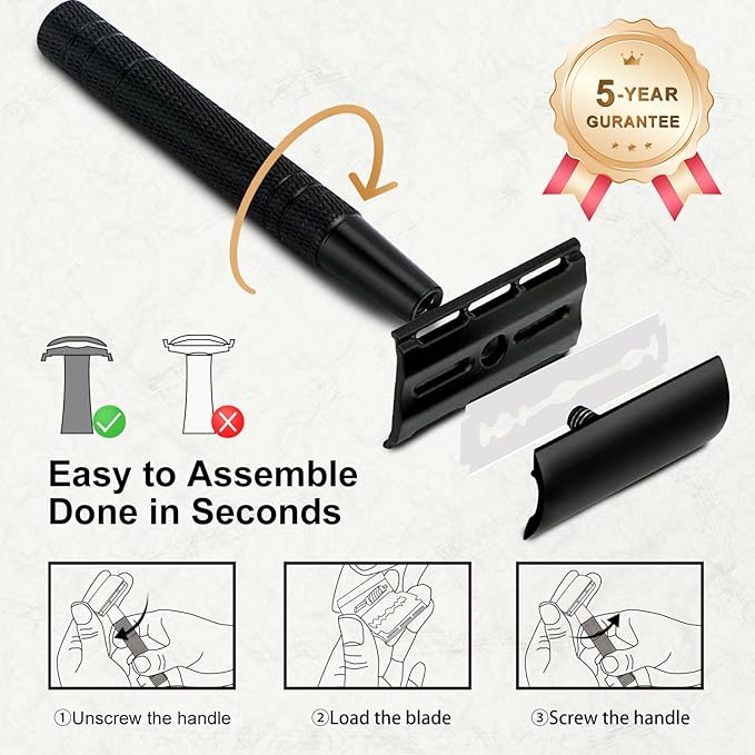 Matte Black Safety Razor, Single Blade Razors for Men, with 10 Stainless Steel Double Edge Blades, Reusable Metal 1 Blade Razor, Eco-Friendly, Smooth and Close Shave, Sustainable, Plastic Free-VivaGrace Women