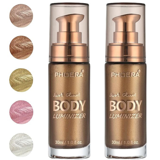 PHOERA Body Luminizer Highlighter, Waterproof Moisturizing and Glow For Face & Body, Face Body Glow Illuminator (2PCS 103 Glistening Bronze)-VivaGrace Women