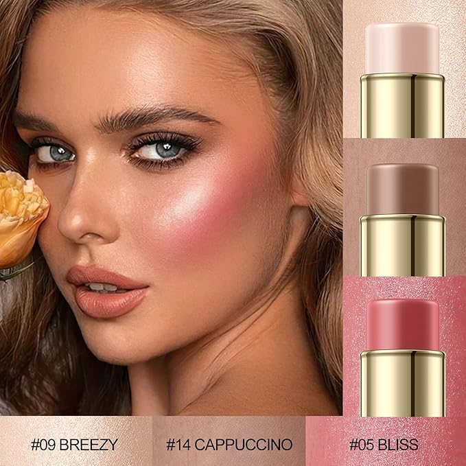3 Pcs LIGHT-MEDIUM Contour Stick Set,Cream Blush & Highlighter Bronzer Pen,Long Lasting & Smooth Natural Face Contouring Illuminator,Professional Makeup Kit for All Skin-VivaGrace Women