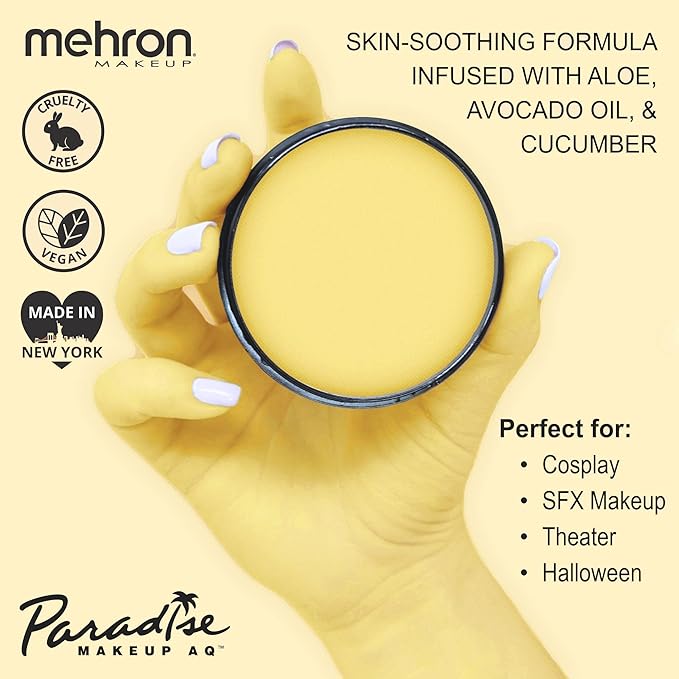 Mehron Makeup Paradise Makeup AQ Pro Size | Stage & Screen Performance, Face & Body Painting, Beauty, Cosplay, and Halloween | Water Activated Face Paint, Body Paint 1.4 oz (40 g) - Pastel Yellow-VivaGrace Women