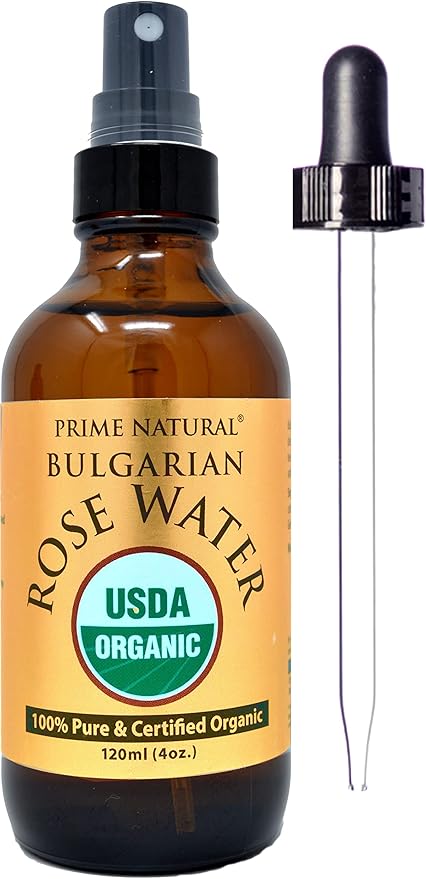 PRIME NATURAL Rose Water Spray 4oz/120ml, USDA Certified Organic, Facial Toner, Hydrating Mist for Face & Hair - Bulgarian, 100% Pure, Natural, Preservative-Free, Moisturizer from Fresh Rose Petals-VivaGrace Women