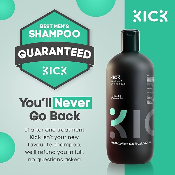 Kick Mens Shampoo - Peppermint & Tea Tree for Oil Control - Sulfate-Free, Refreshing Formula - Anti-Dandruff and Scalp Soothing - Shampoo for Oily Hair - Cruelty-Free - 16.6oz-VivaGrace Women