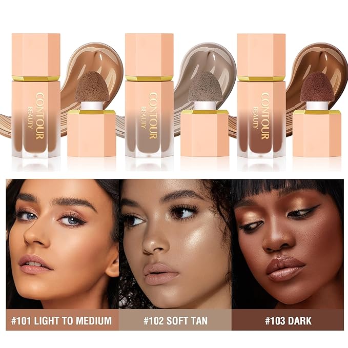 Liquid Contour Stick, Soft Cream Contour Makeup, Liquid Bronzer Face Concealer Matte Contouring with Cushion Applicator, Long Lasting Silky Face Contour Cream Bronzer Contouring Makeup (103)-VivaGrace Women