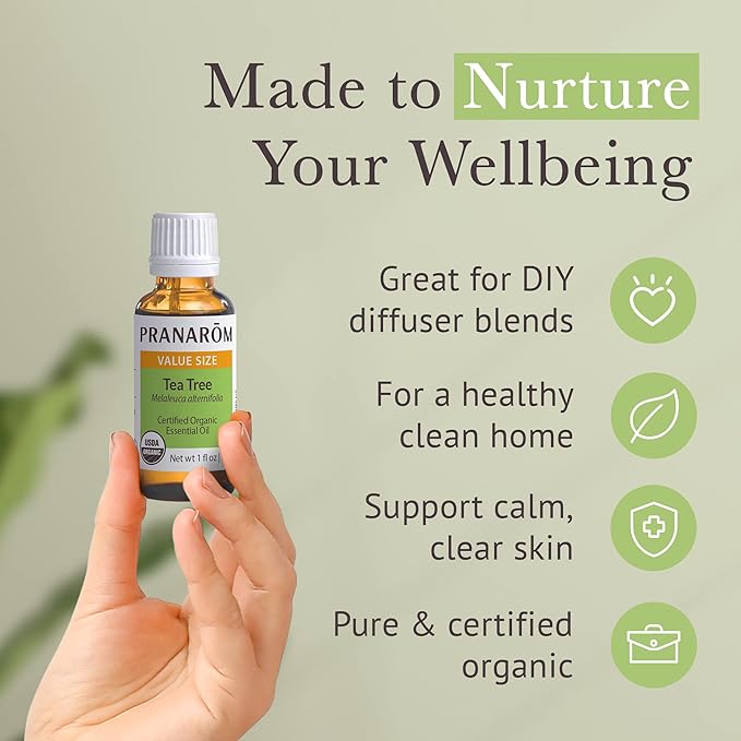 Pranarom USDA Certified Organic Tea Tree Essential Oil (30ml), 100% Pure Undiluted Therapeutic Grade from Zimbabwe for Aromatherapy, Diffuser, Healthy Skin & Hair, Massage, Relaxation-VivaGrace Women