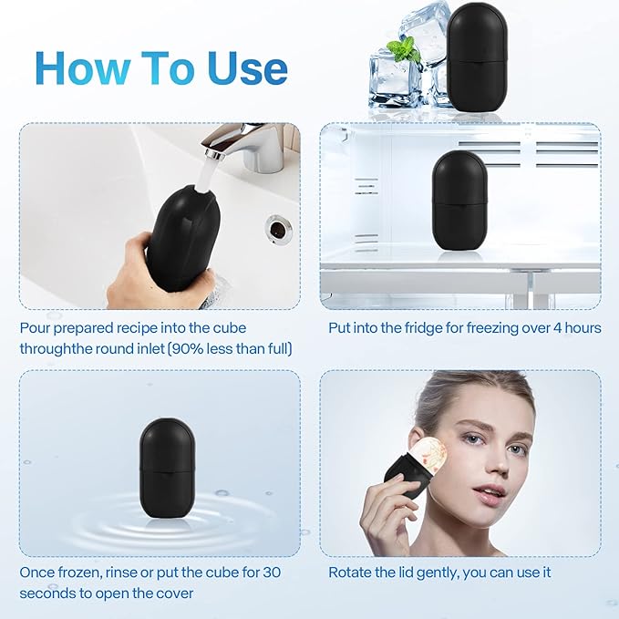 Ice Roller for Face Eye, Ice Roller Mold Face Skin Care Kit for Brighten Skin and Enhance Your Natural Glow Remove Fine Lines Shrink Pores Reduce Acne and Lubricate the Skin (Black)-VivaGrace Women