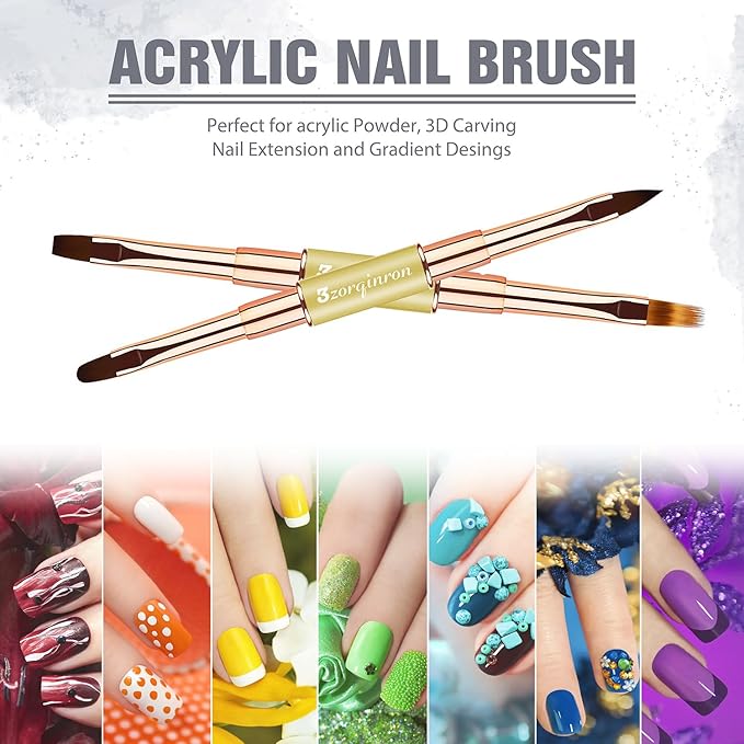 Nail Art Brushes for Nail Art, Professional 5Pcs Double-Ended Acrylic Nail Brush Set for Details, Long Lines, Ombre & 3D Design-Perfect for DIY Manicures & Salons (Gold)-VivaGrace Women