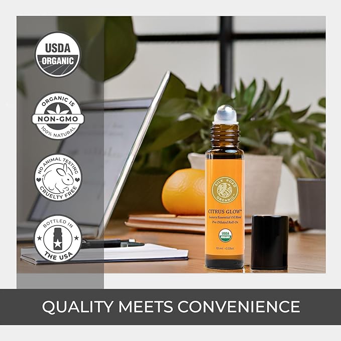 Silk Road Organic Citrus Glow Essential Oil Revive Blend Roll On, 100% Pure USDA Certified Citrus & Vanilla - Uplifting, & Energizing - 10 ml Roller - Always Pure, Always Organic-VivaGrace Women