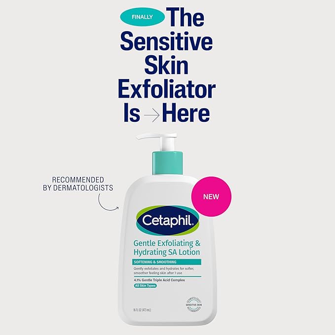 Cetaphil Gentle Exfoliating SA Lotion, Lightweight Moisturizer for All Skin Types, 16 Fl oz Pump Bottle, Salicylic Acid, Mandelic Acid & Gluconolactone, Gently Exfoliates, Dermatologist Recommended Brand-VivaGrace Women