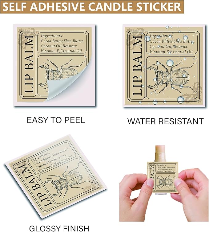 CRASPIRE Lip Balm Labels 80pcs Homemade Lip Balm Labels 2” Clear Lip Balm Labels for Tubes Printable Waterproof Lip Balm Stickers Labels for Lip Balm Handcream Candle Container（Insect-Brown）-VivaGrace Women