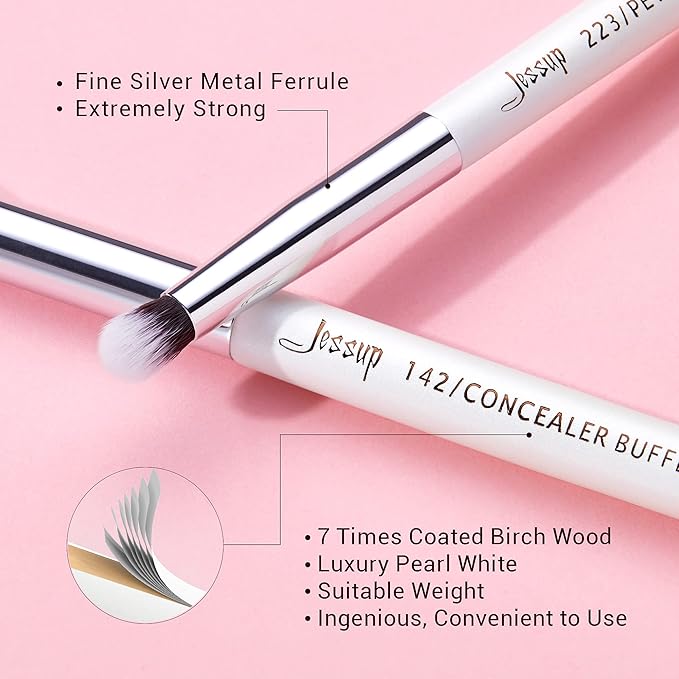 Jessup Small Eye Makeup Brush Set Professional 15pcs White/Silver Premium Natural-synthetic Eye Shadow Blending Concealer Eye & Brow Liner Brushes, T237-VivaGrace Women