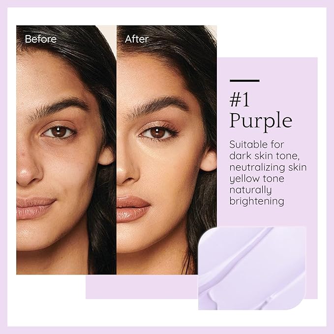 Purple Color Correcting Makeup Primer, Tinted Face Primer Moisturizer Neutralize Skin Tone Brighten Blur Pores Hydrate Makeup Pore Primer Base Tone Correct- Dream Purple 30ML-VivaGrace Women