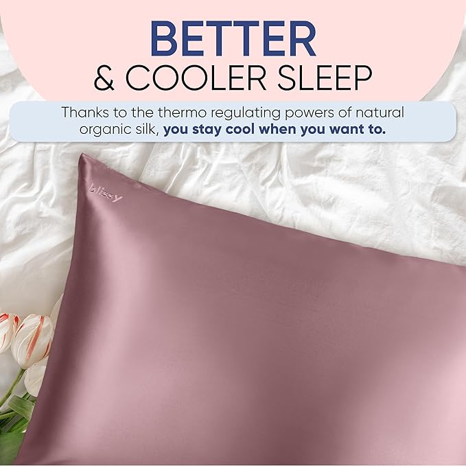 Blissy Silk Pillowcase - 100% Pure Mulberry Silk - 22 Momme 6A High-Grade Fibers - Silk Pillow Cover for Hair & Skin - Regular, Queen & King (Plum, Standard)-VivaGrace Women