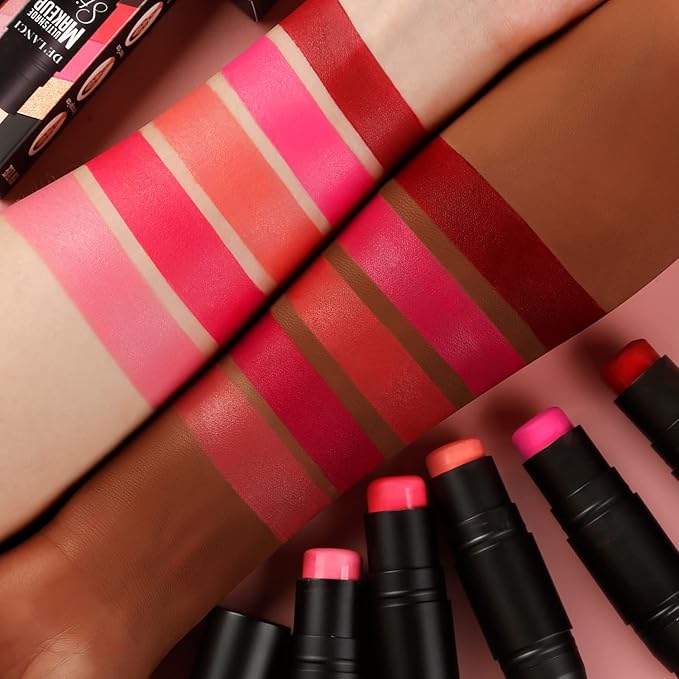 Creamy Blush Stick With Brush for Mature Skin/Lip/Eyes,Lightweight Luxuriously Blendable Rose Color Matte Multi Blush Stick for All Ages, Long Lasting Waterproof Cream Blush for Cheeks/Face #2-VivaGrace Women