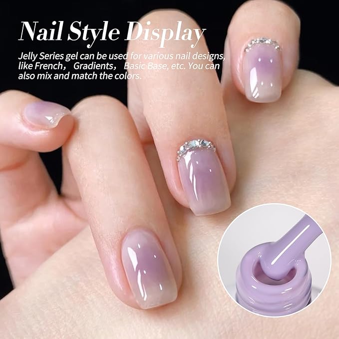 BORN PRETTY Jelly Purple Gel Nail Polish 6 Colors Purple Violets Colors Gel Polish Kit Soak Off Gel Nail Kit Collection Nail Art Gel Manicure Kit DIY at Home Salon Gifts-VivaGrace Women