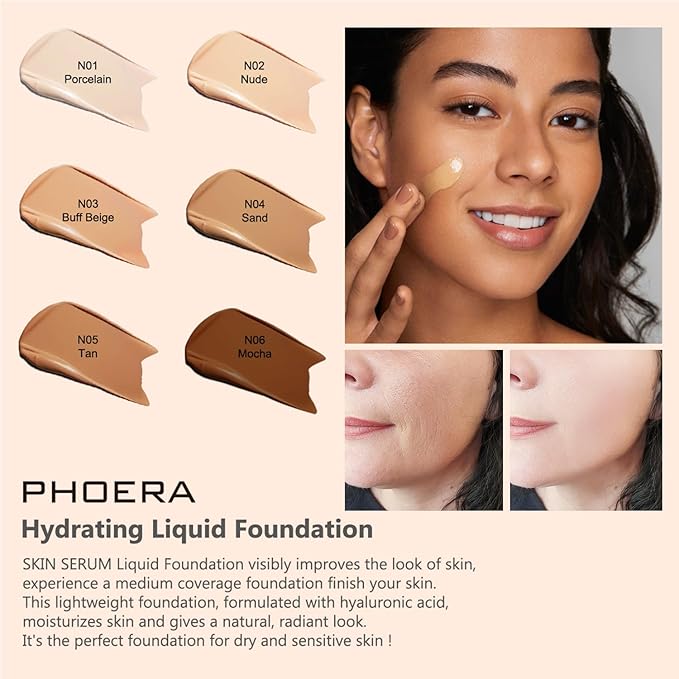 PHOERA Foundation Full Coverage,and Medium Coverage 2024 New PHOERA Foundation Makeup for Mature Skin, Lightweight Wrinkles Matte Natural Finish for a Flawless Complexion(102+N02/Nude+Nude)-VivaGrace Women