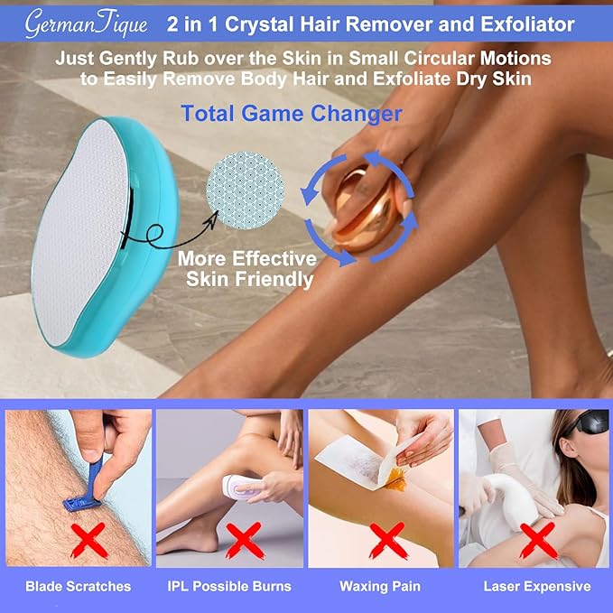 Crystal Hair Eraser,Natural Crystal Hair Remover,Reusable Painless Nano Glass Hair Removal Device Without Shaver,Gentle Crystal Epilator and Exfoliator for Soft Silky Skin(Light Blue)-VivaGrace Women