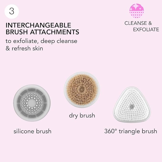 skn by conair Daily Glow Facial Cleansing Brush, All-in-One Facial Brush Includes 3 Interchangeable Attachments for Complete Cleansing, Exfoliation, and Rejuvenation-VivaGrace Women