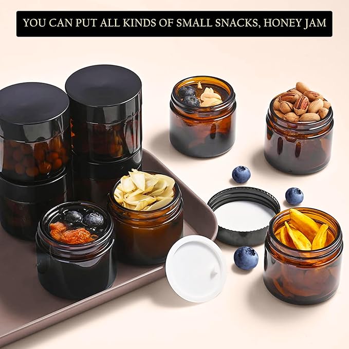 Lil Ray 1 oz Round Amber Glass Jar with Inner Liners and Black Lid (24pcs)-VivaGrace Women