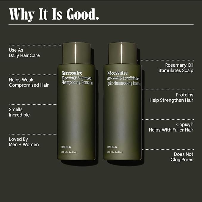 Nécessaire Rosemary Hair Duo - Rosemary Shampoo and Conditioner for Women + Men. Rosemary Oil + Proteins For Stronger Hair. Good for All Hair Types/Textures. 250 ml / 8.4 fl oz-VivaGrace Women
