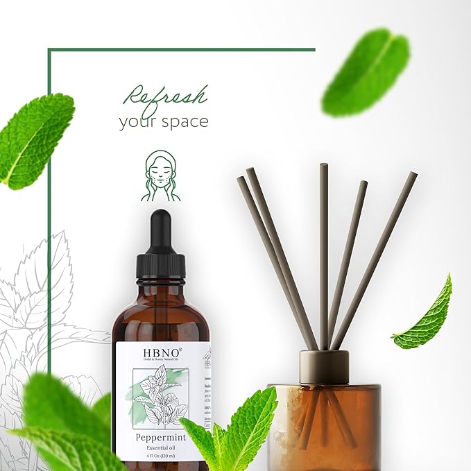 HBNO California Bottled Peppermint Essential Oil 4 fl oz (120ml) - Premium Grade Natural Peppermint Oil for Hair, Skin & Scalp Care - Ideal for Masage, Diffusers & Aromatherapy - with Glass Dropper-VivaGrace Women