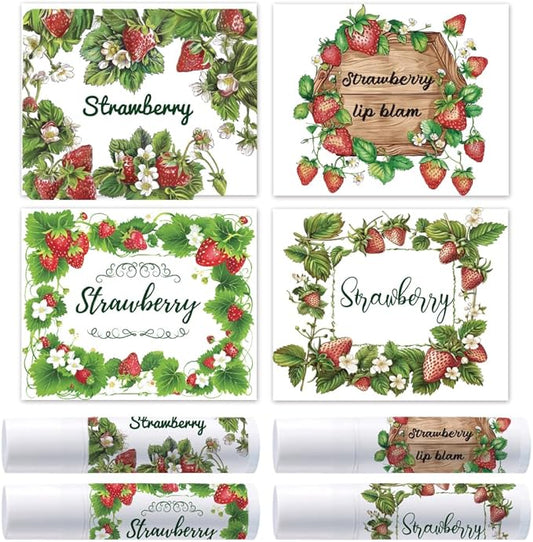 OLYCRAFT 100Pcs Self-Adhesive Lip Balm Tag Stickers 2.1x1.7 inch Waterproof Adhesive Label with Strawberry Rectangle Lipstick Tag Sticker for Lip Balm Container Tubes Lipstick Wrapping Decoration-VivaGrace Women