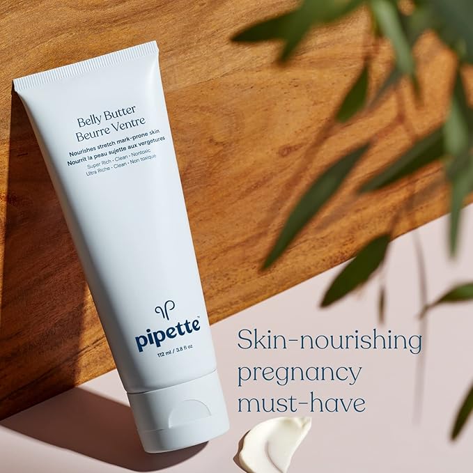 Pipette Belly Butter - Stretch Mark Cream for Pregnancy, Clean Hydrating Ingredients to Help Retain Skin’s Moisture, Shea Butter & Squalane, 3.8 fl oz-VivaGrace Women