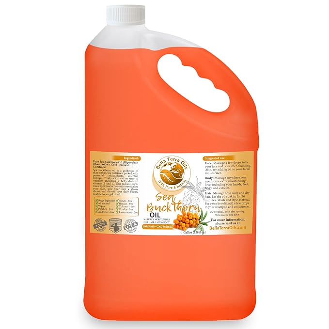 Bella Terra Oils Pure Sea Buckthorn Oil – 1gallon, Enhances Hair and Skin Appearance, Rich in Nutrients, Non-Greasy, Quick Absorbing-VivaGrace Women