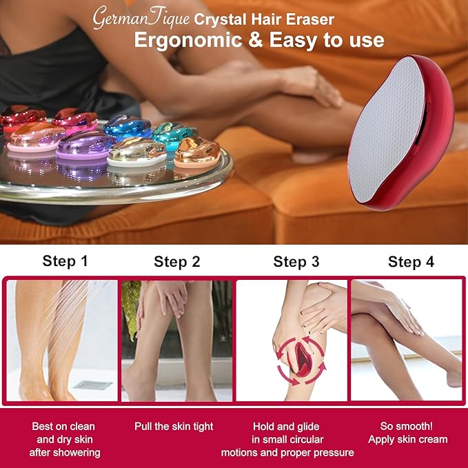 Crystal Hair Eraser,Natural Crystal Hair Remover,Reusable Painless Nano Glass Hair Removal Device Without Shaver,Gentle Crystal Epilator and Exfoliator for Soft Silky Skin(Red)-VivaGrace Women
