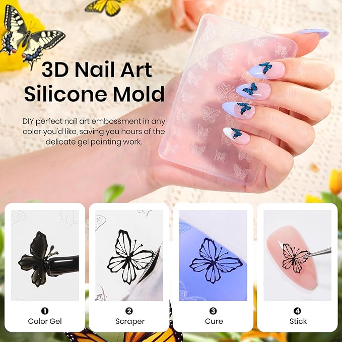 Beetles Cat Eye Gel Nail Polish Set, 15 Colors Gel Polish Nail Kit, Orange Glitter Purple White Blue Sparkle Uv Gel with Base & Top Coat & 3D Silicone Mold Nail Art for Decoration-VivaGrace Women