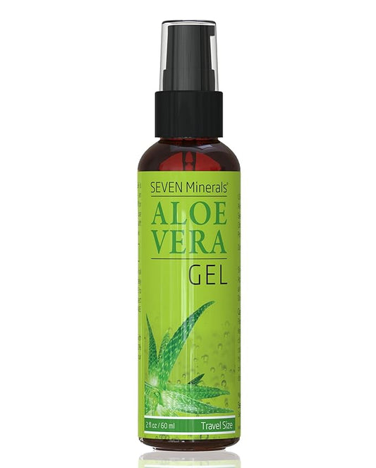 Seven Minerals, Travel Size Organic Aloe Vera Gel from freshly cut 100% Pure Aloe - 2 Fl Oz - HighestQuality, Texas grown, Vegan, Unscented - For Face, Skin, Hair, Sunburn relief (2 Fl Oz)-VivaGrace Women
