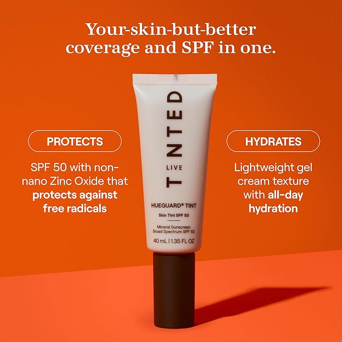 Live Tinted Hueguard Skin Tint SPF 50 - Tinted Mineral Sunscreen with Light-Medium Buildable Coverage With a Hydrating and Radiant Finish - Water and Sweat Resistant, 1.35 fl oz - Shade 08-VivaGrace Women
