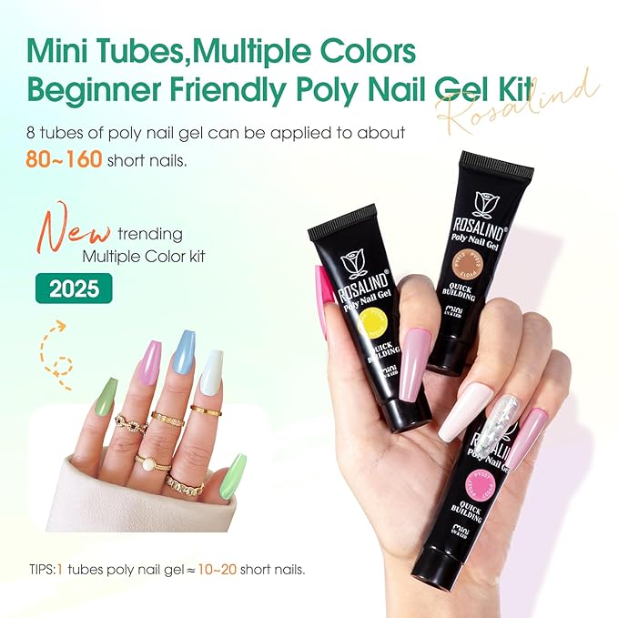 ROSALIND 8PCS Poly Nail Gel Kit with Mini Nail Lamp Clear Nude Poly Nails Gel Kit Starter Kit Nude Pink Nail Extensions Gel Set-VivaGrace Women