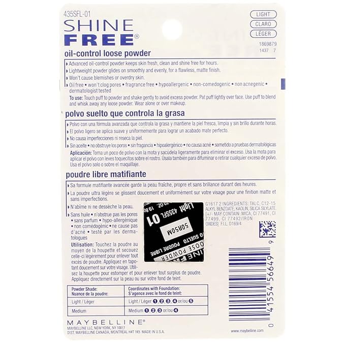 Maybelline New York Shine Free Oil Control Loose Powder, Light [210] 0.7 oz (Pack of 2)-VivaGrace Women