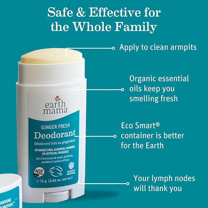 Earth Mama Ginger Fresh Deodorant | Safe for Sensitive Skin, Pregnancy and Breastfeeding, Contains Organic Ginger and Lime, No Baking Soda or Aluminum, 2.65-Ounce (2-Pack)-VivaGrace Women